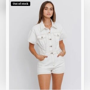 Cream Short-Sleeve Denim Romper